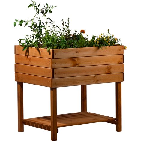 Jardinière surélevée Cube 2.0 avec Film pour Plantes et étagère – Jardinière surélevée pour Jardin en Bois – 78 x 58 x 78 cm – Marron (1/5)