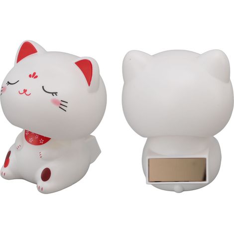 Adorable décoration chat solaire à induction en plastique, chat porte-bonheur hochant la tête, pour restaurants et voitures, avec un visage souriant (1/5)