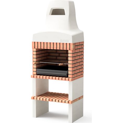 MOVELAR - Barbacoa de Obra Prefabricada de Leña y Carbón Modelo Nazca 70 (Blanco, Naranja - 86,5 x 58 x 240 cm) REF: M00350 - Cocina de Exterior Compacta para Jardín, Terraza o Patio (1/4)