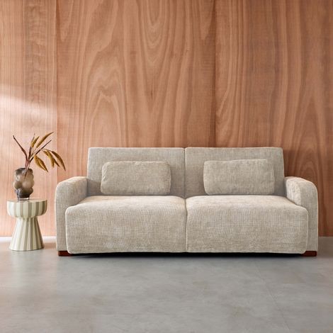 Canapé convertible 3 places tissu L 211 x P 92 x 85cm  - Dany Tissu Beige