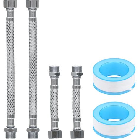 4 x 3/8-Inch Flexible Hose Connection, Braided Stainless Steel Sink Extension Tubes, Hose for Tap, Mixer, Kitchen, Sink (20 cm/10 cm) (1/5)