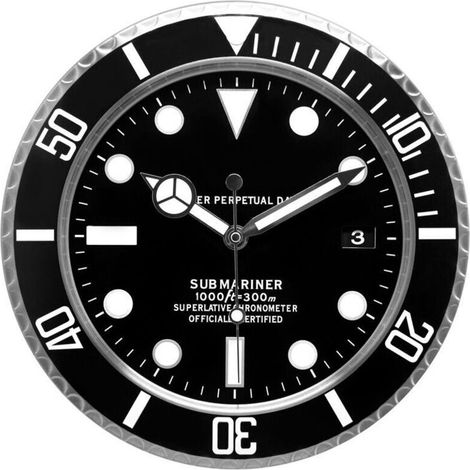 Horloge murale Submariner Convient pour salle à manger, salon, studio, etc. (avec affichage du calendrier) (Black) (1/3)
