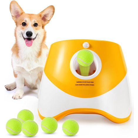 Lanceur balles chien automatique, 6 mini balles tennis orange