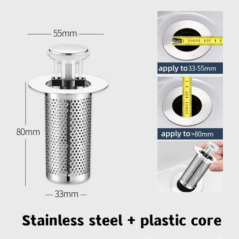 (A80 plastic core)Washbasin Plug Anti Odor Pop-Up Bounce Core Basin Stopper Hair Catcher Shower Sink Strainer Stainless Steel Filter Bouncing Core (1/4)