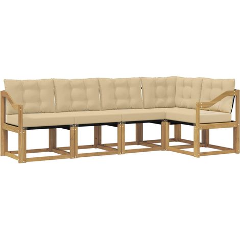 Set di divani da esterno con cuscino 5 pz Salotto da Giardino Bianco e Beige (1/5)