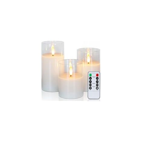 Bougies LED sans flamme, bougies sans flamme en verre transparent avec minuterie et télécommande, bougies piliers parfaites pour Noël et Halloween (1/5)