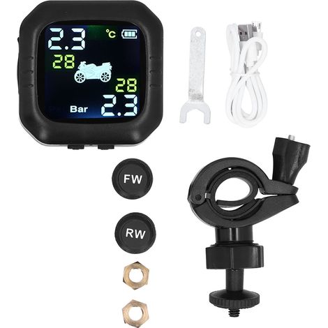 Kit TPMS Moto IP67 Étanche avec 2 Capteurs Externes, Charge USB pour Moto et Scooter (1/5)