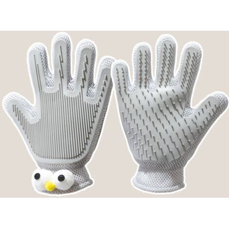 Gants 2 en 1 pour l'épilation des animaux (pour chiens, chats, chevaux et lapins) - Gants de toilettage efficaces pour chats, outils de bain et de massage (1 pièce, gris)-Karteo (1/5)