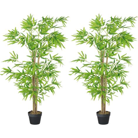 Lot de 2 bambous artificiels hauteur 1,5 m 644 feuilless & lichen denses réalistes pot inclus noir (1/5)