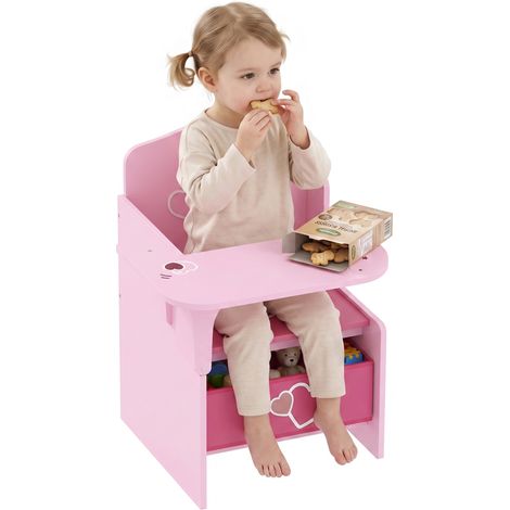 Ensemble table et chaise enfant 2 en 1 avec rangement, gain de place, pour enfants de 3 à 5 ans, rose. (1/5)
