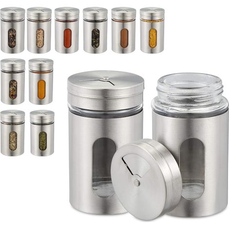 Set di 12 barattoli per spezie in acciaio inox con coperchi girevoli multifunzionali per sale, pepe, tè, condimenti e per uso in cucina. (1/5)