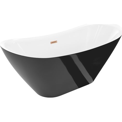 Mexen Lotos freistehende Badewanne 140 x 75 cm, weiß/schwarz, Überlauf gebürstetes Kupfer - 52051407775-65 (1/3)