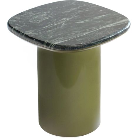 Table basse bout de canapé en marbre carré vert olive 42 x 42 cm
