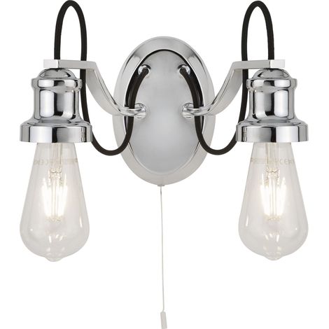 Applique Olivia 2 lumières E27 max 2x60w, cable tissu tresse noir, métal chrome