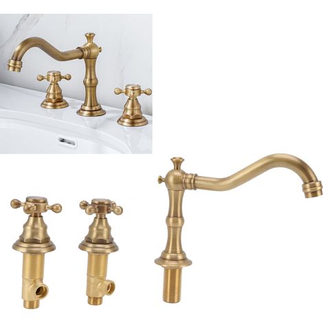 Grifo doble antiguo para lavabos de baño con tres orificios, fabricado en cobre resistente a la corrosión G1/2 (1/5)