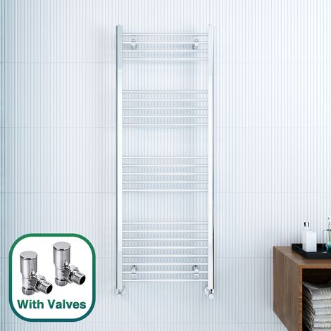 ELEGANT 1600 x 600mm Chrome Heated Towel Rail Designer Bathroom Radiator + Angled Radiator Valves (1/5)