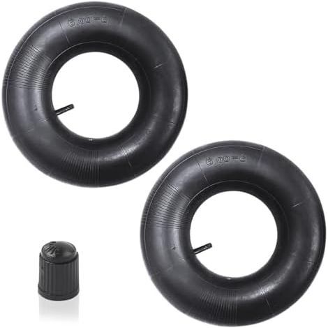 Lot de 2 chambres à air 15 x 6.00-6 avec valve droite TR-13 - En caoutchouc épais - Compatible avec tondeuses à gazon, brouettes, remorques de jardin, karts (1/5)