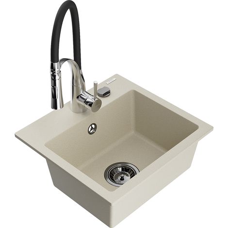 Mexen Milo 1-Becken-Granit-Spüle mit Mischbatterie Aster, Beige - 6505-69-73450-07-B (1/5)