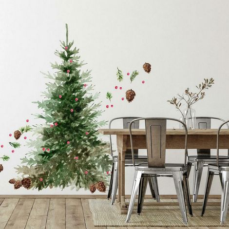 Stickers repositionnables grand sapin de noël et pommes de pin (1/5)