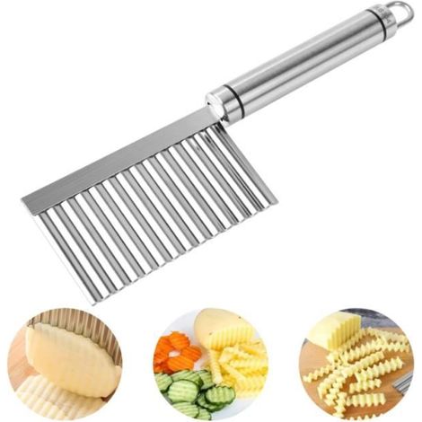 Couteau Lame Ondulée,Coupe-Frites,Coupe-Légumes en Acier Inoxydable pour Cuisine Frites Outil,Fruits,Légumes,Carottes (1/4)