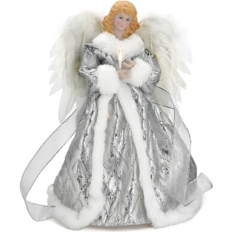 Figurine de décoration - AUTREMENT - Mini ange en tissu - Plumes blanches - Robe argentée - Noël (1/4)