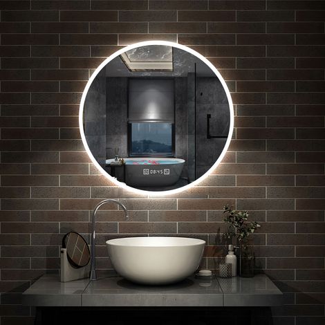 Aica Specchio da bagno a LED, Diametro 80cm, 3 Temperature di Colore, Funzione Antiappannamento, orologio (1/5)