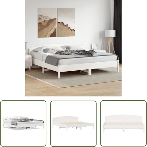 The Living Store Massivholzbett ohne Matratze Weiß 200x200 cm Kiefernholz - Holzbett - Doppelbett - Kiefernholzbett - Massives Holzbett - Weißes Bett (1/5)