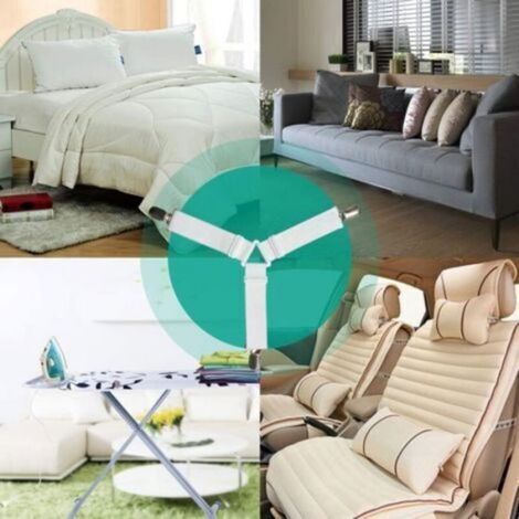 Sangle De Lit - Triangle Anti-Dérapant Avec Clips Nickelés Et Bande Élastique En Nylon - Pour Matelas Tous Formats - Lot De 4 (1/5)