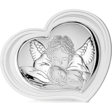 Imagen moderna plateada del ángel de la guarda en un panel Tamaño: 8x11cm SKU: VL81305/2L