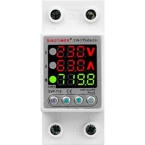Relais de régulation de tension SINOTIMER 220V, protection contre les surtensions et les sous-tensions, limitation de courant, compteur d'énergie (Wattm/kWh), consommation électrique 63A (1/5)