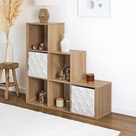 Etagère escalier 7 niches 102x32x100 cm naturel - AKLUS