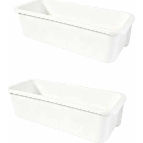 Ensemble de deux boîtes de rangement pour tiroirs, en plastique, adaptées aux cuisines et aux bureaux, pouvant contenir de la vaisselle, des cosmétiques et autres petits objets, de couleur blanche.
