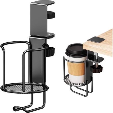 Becherhalter Tischbecherhalter Schreibtischbecherhalter verstellbar Flaschenhalter mit Haken auslaufsicher 360 Grad drehbar Becherhalter für Büro (1/5)