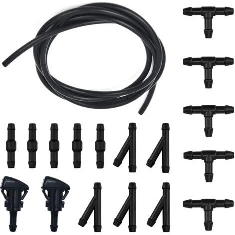 Naxunnn – Kit de tuyau lave-glace 5m – Tuyau en caoutchouc flexible ID 4mm OD 7mm – 15 raccords + 2 buses pour nettoyage pare-brise