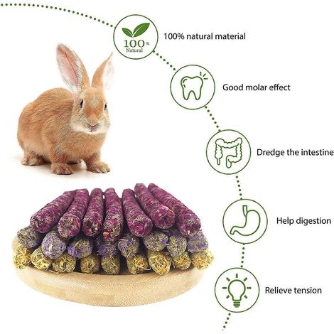 Lot de 18 jouets à mâcher pour lapins Timothy, bâtonnets de foin, friandises sans danger pour le grincement des dents. (1/4)