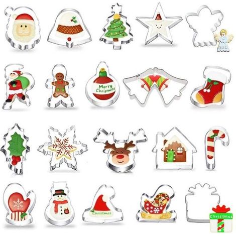 Emporte-pièces - Lot de 20 - Acier inoxydable - Compatible lave-vaisselle - Formes Noël (1/4)