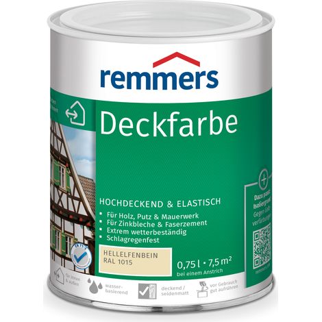 Remmers Deckfarbe hellelfenbein (RAL 1015), 0,75 Liter, Deckfarbe für innen und außen, Wetterschutzfarbe viele Untergründe, hochdeckend, wetterfest