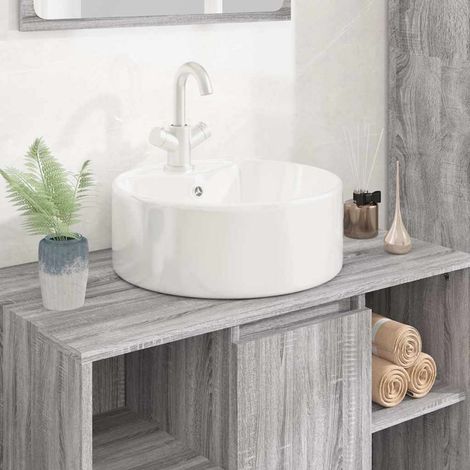 vidaXL Lavabo blanc 40x14,5 cm céramique rond (1/5)