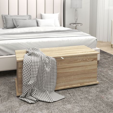 Aufbewahrungsbox, Aufbewahrungsbank mit Klappdeckel und Sicherheitsscharnier, 100 x 40 x 40 cm, natur (1/5)