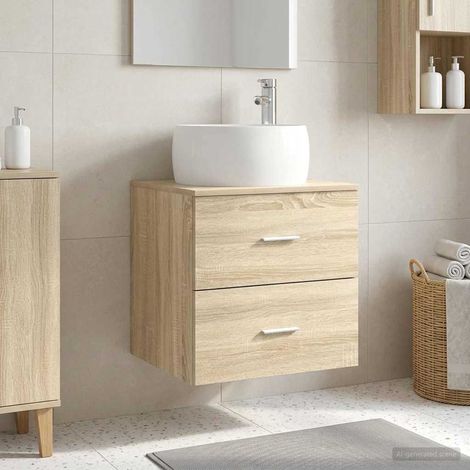 Vanidad con Lavabo de Pared Roble  49,5 x 44,5 x 66 cm