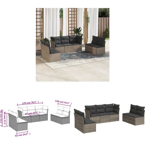 Salon de jardin avec coussins 7 pcs gris résine tressée - Ensemble Salon De Jardin - Mobilier Extérieur - Canapé Jardin - Résine Tressée - Rotin Synthétique - Home & Living (1/3)