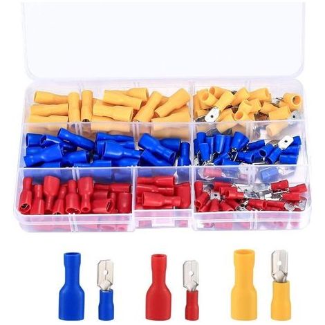 Kit de Connecteurs à Sertir pour Fils - JINFGERNE - 150 Pièces Assorties (Rouge. Jaune. Bleu) avec Cosses Isolées