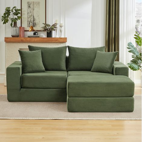 Sofá modular verde 259,5 x 96 x 80 cm en tejido acanalado DESVIAE (1/5)