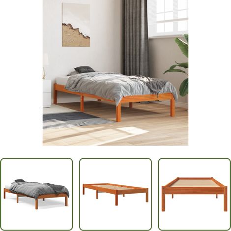 vidaXL Cadre de lit bois -  Cadre de lit sans matelas cire marron 75x190 cm bois pin massif (1/5)