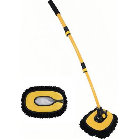 de lavage de voiture télescopique, courbe de 15 °, microfibre améliorée, en alliage d'aluminium, longue poignée avec 1 brosse de lavage de voiture