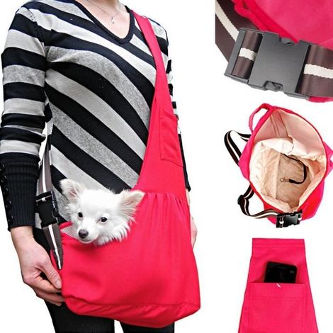 60x37cm Panier Sac Transport pour Chien Chat en avion, Sac bandoulière pour chien, Porte chien ventral, pliable, respirable rouge