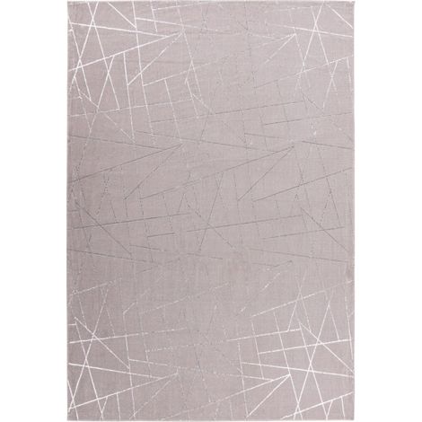 Tapis Géométrique à Poils Longs "Bijou" Taupe & Argent 80 x 150 cm (1/4)