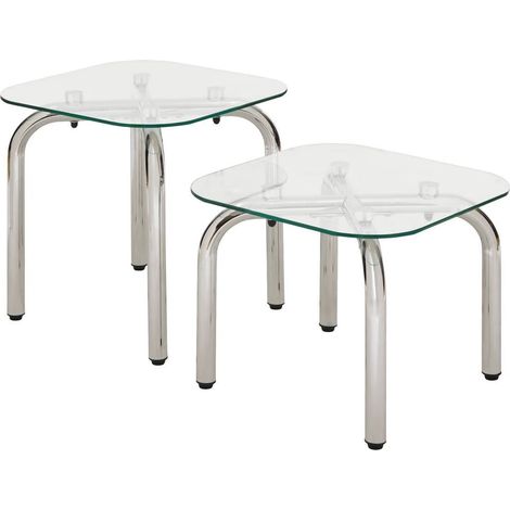 Lot de 2 tables basse en verre et métal chromé - Longueur 50 x largeur.50 x Hauteur 49,5/39,5 cm (1/5)