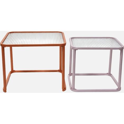 Tables gigognes métal et verre strié orange et rose - Tano (1/5)