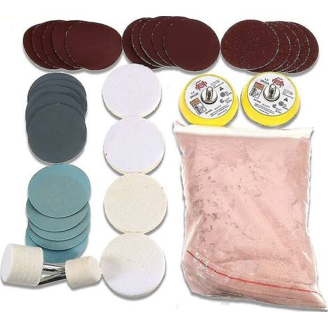 Lot de 34 disques de polissage pour verre Poudre d'oxyde de cérium Tampons de 50 mm Élimination des rayures profondes (1/5)